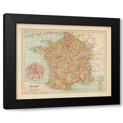 French Map II Black Modern Wood Framed Art Print with Double Matting by Babbitt, Gwendolyn