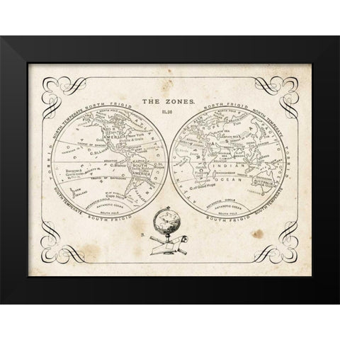 Zone World Map II Black Modern Wood Framed Art Print by Babbit, Gwendolyn