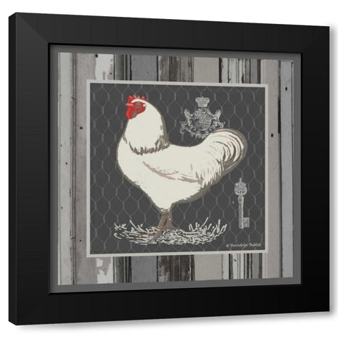 White Rooster Black Modern Wood Framed Art Print with Double Matting by Babbit, Gwendolyn