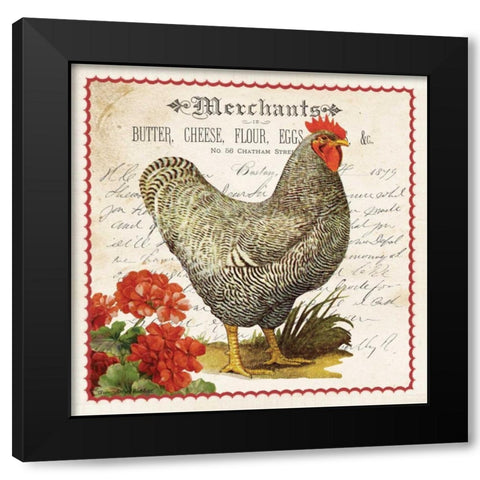 Geraniums and Rooster Black Modern Wood Framed Art Print with Double Matting by Babbitt, Gwendolyn