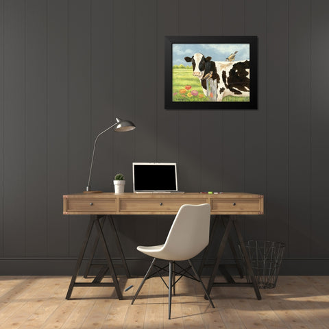 Spring Meadow Cow Black Modern Wood Framed Art Print by Babbitt, Gwendolyn