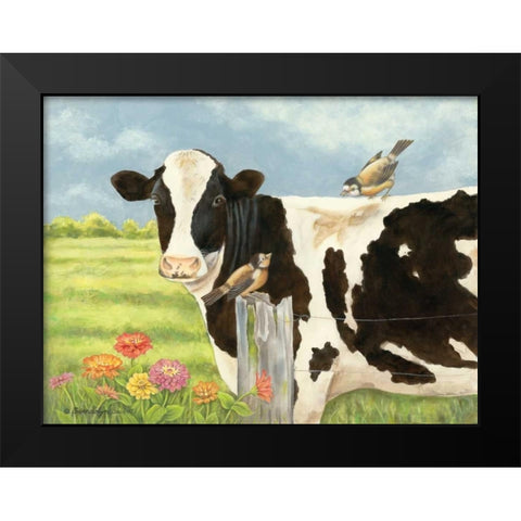 Spring Meadow Cow Black Modern Wood Framed Art Print by Babbitt, Gwendolyn