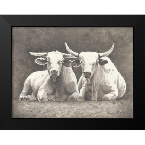 Two White Bulls Black Modern Wood Framed Art Print by Babbitt, Gwendolyn