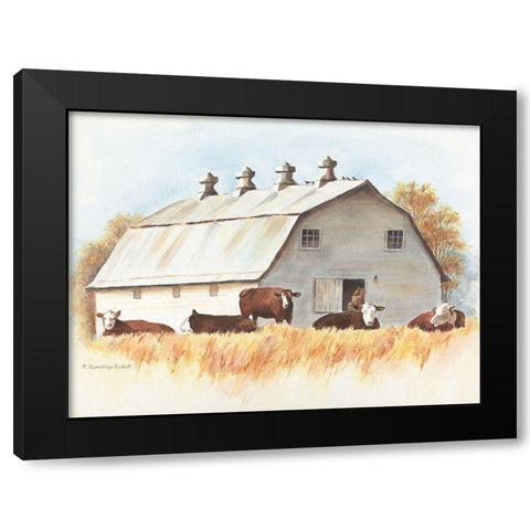 White Barn and Cattle Black Modern Wood Framed Art Print with Double Matting by Babbitt, Gwendolyn