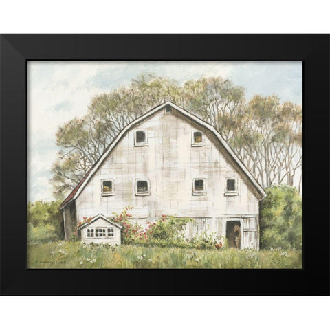 White Barn and Roses Black Modern Wood Framed Art Print by Babbitt, Gwendolyn