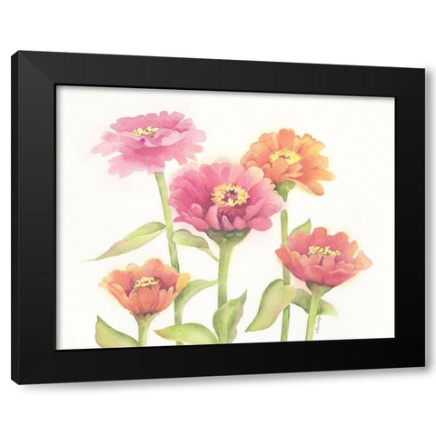 Happy Zinnias Black Modern Wood Framed Art Print by Babbitt, Gwendolyn