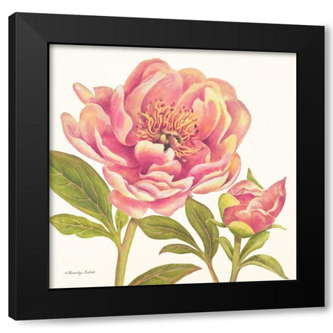 Pink Peonies I Black Modern Wood Framed Art Print with Double Matting by Babbitt, Gwendolyn