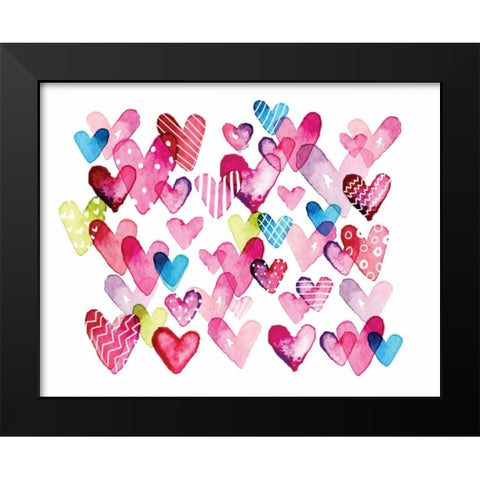 I Heart You Hearts Black Modern Wood Framed Art Print by Berrenson, Sara