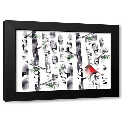 Bird in Birch Black Modern Wood Framed Art Print with Double Matting by Berrenson, Sara