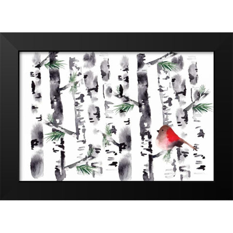 Bird in Birch Black Modern Wood Framed Art Print by Berrenson, Sara