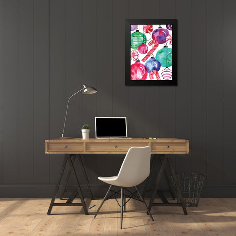 Candy Cane Ornaments Black Modern Wood Framed Art Print by Berrenson, Sara