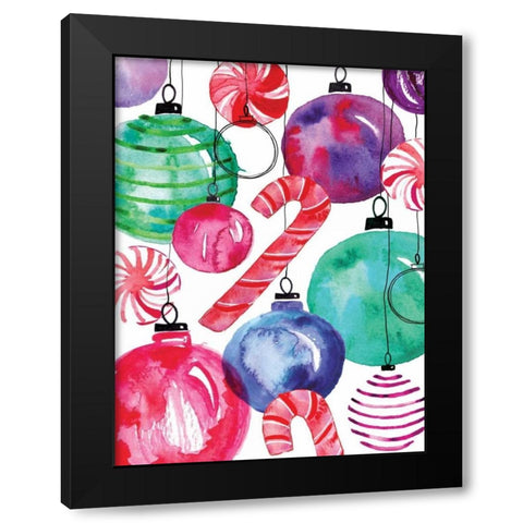 Candy Cane Ornaments Black Modern Wood Framed Art Print with Double Matting by Berrenson, Sara