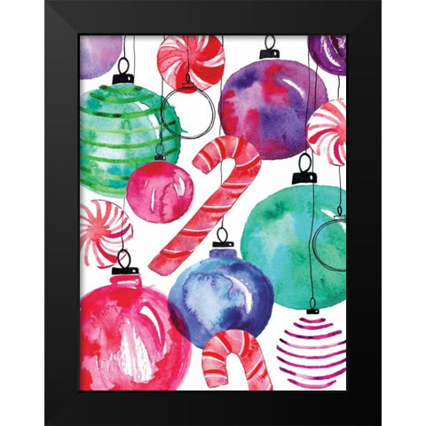 Candy Cane Ornaments Black Modern Wood Framed Art Print by Berrenson, Sara