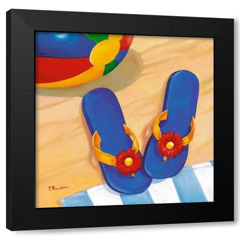 Blue Flip Flops Black Modern Wood Framed Art Print by Brent, Paul