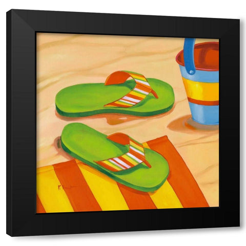 Green Flip Flops Black Modern Wood Framed Art Print with Double Matting by Brent, Paul