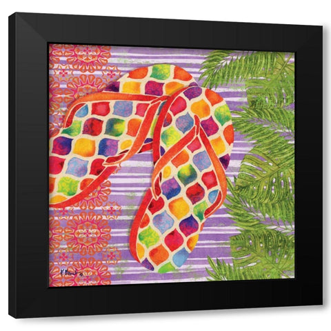 Red Sarasota Sandals III Black Modern Wood Framed Art Print by Brent, Paul