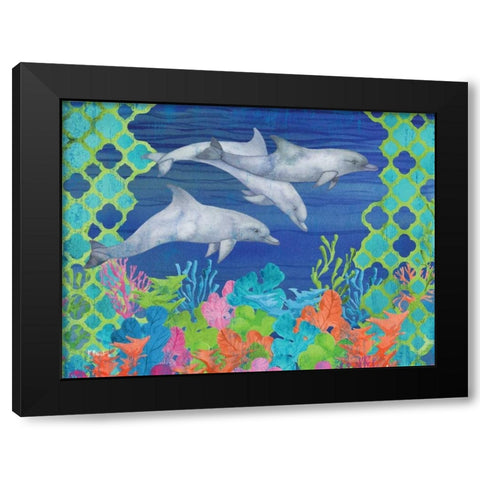 Geo Ocean Dolphins Black Modern Wood Framed Art Print by Brent, Paul