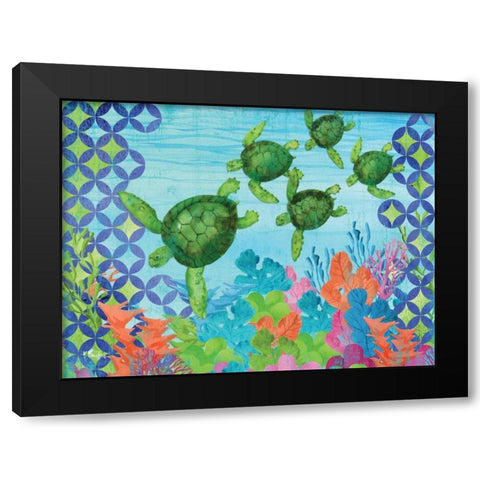 Geo Ocean Turtles Black Modern Wood Framed Art Print with Double Matting by Brent, Paul