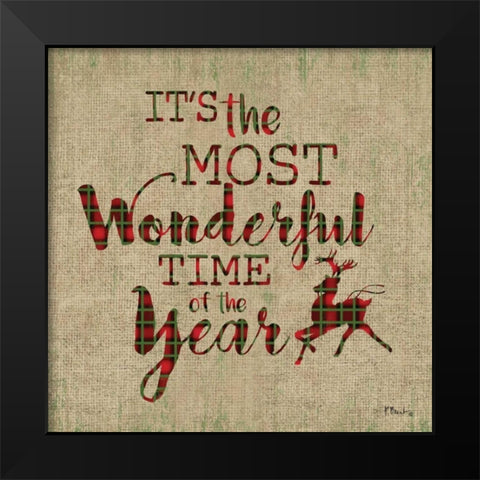 Tartan Holiday Phrase II Black Modern Wood Framed Art Print by Brent, Paul