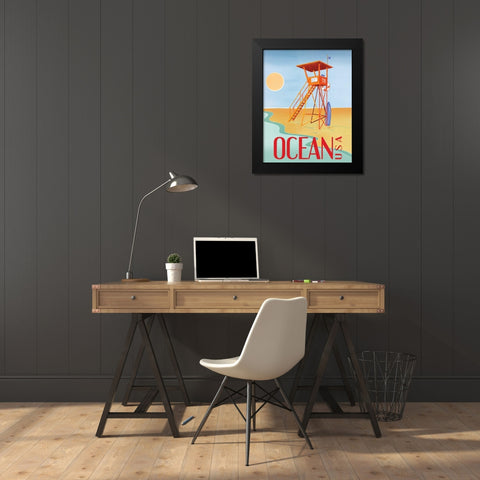 Beach Watch II Black Modern Wood Framed Art Print by Brent, Paul