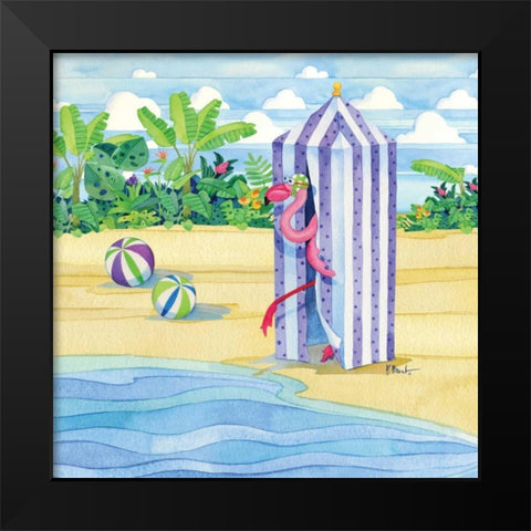 Cabana Flamingo Black Modern Wood Framed Art Print by Brent, Paul