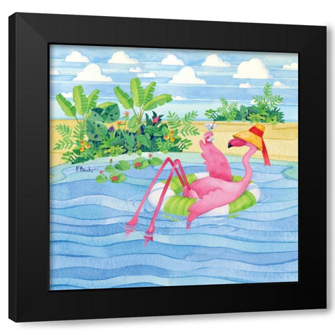 Martini Float Flamingo Black Modern Wood Framed Art Print by Brent, Paul