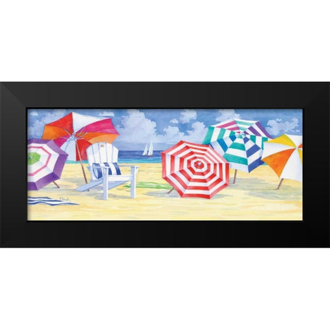 Umbrella Beach Black Modern Wood Framed Art Print by Brent, Paul