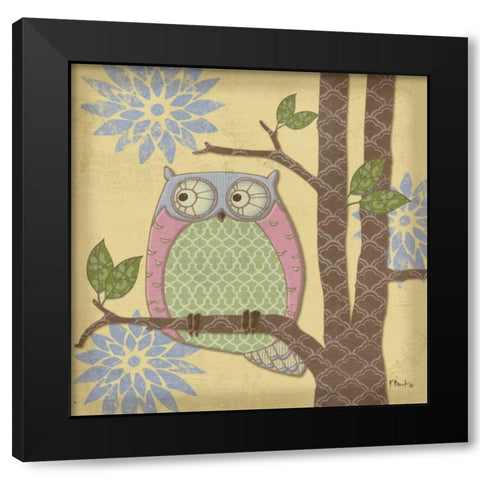 Pastel Fantasy Owls IV Black Modern Wood Framed Art Print with Double Matting by Brent, Paul