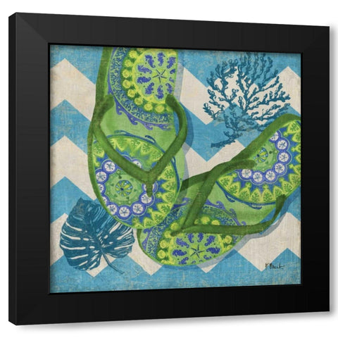Coastal Flip Flops II Black Modern Wood Framed Art Print with Double Matting by Brent, Paul