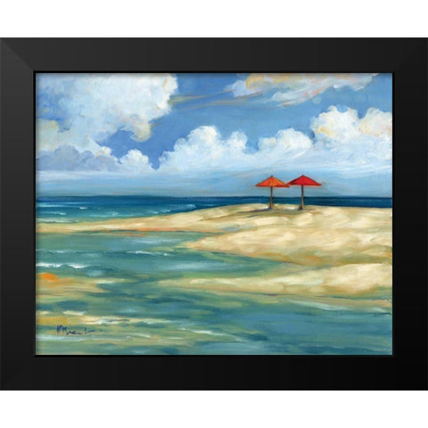Umbrella Beachscape IV Black Modern Wood Framed Art Print by Brent, Paul