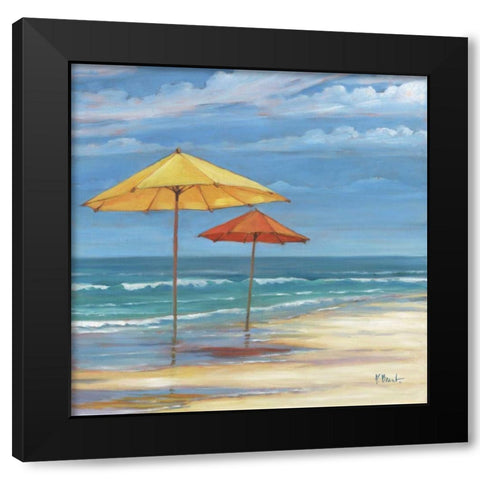 Umbrella Beachscape Sq. II Black Modern Wood Framed Art Print by Brent, Paul