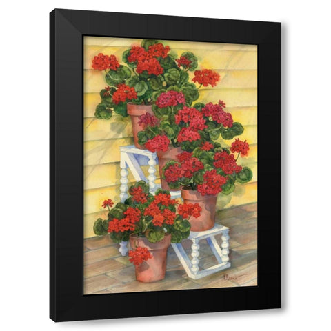 Spindle Shelf Geraniums Black Modern Wood Framed Art Print with Double Matting by Brent, Paul