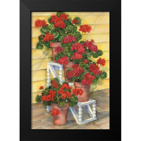 Spindle Shelf Geraniums Black Modern Wood Framed Art Print by Brent, Paul