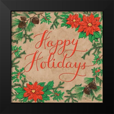Happy Holidays Black Modern Wood Framed Art Print by Brent, Paul