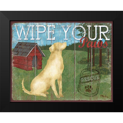 Wipe Your Paws Black Modern Wood Framed Art Print by Brent, Paul