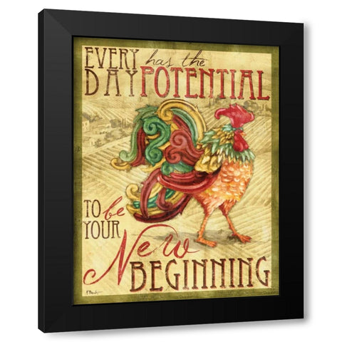 Daybreak Rooster I Black Modern Wood Framed Art Print with Double Matting by Brent, Paul