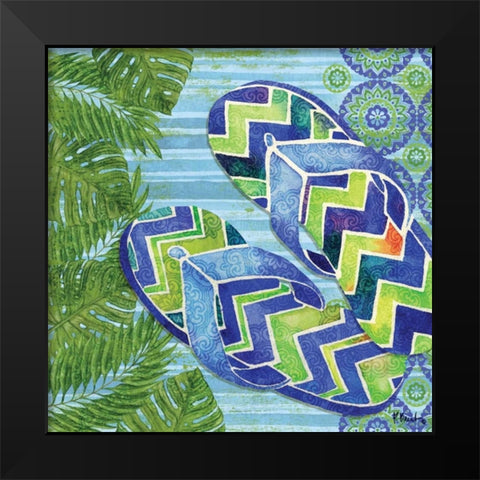 Blue Sarasota Sandals II Black Modern Wood Framed Art Print by Brent, Paul