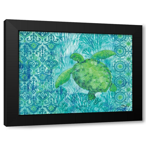 Turtle Batik Black Modern Wood Framed Art Print by Brent, Paul