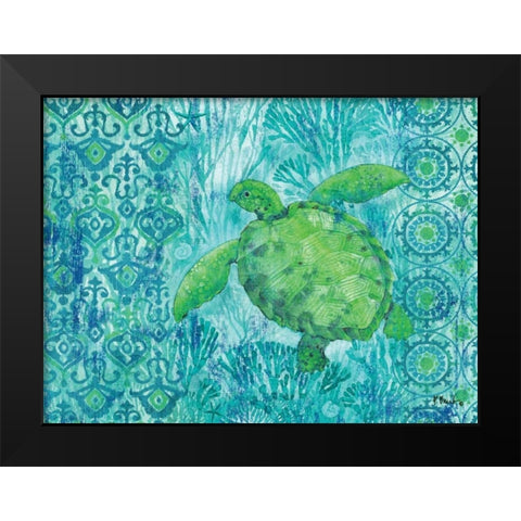 Turtle Batik Black Modern Wood Framed Art Print by Brent, Paul