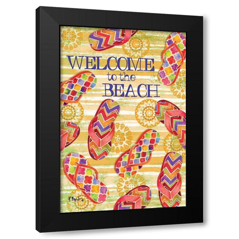 Sarasota Sandals Welcome Black Modern Wood Framed Art Print by Brent, Paul