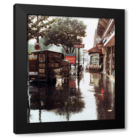 Sidewalk in Rain Black Modern Wood Framed Art Print by Cieslikowski, Zeny
