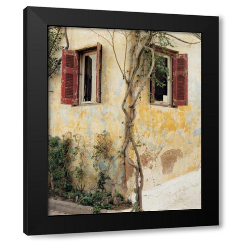 Two Windows Red Shutters Black Modern Wood Framed Art Print by Cieslikowski, Zeny