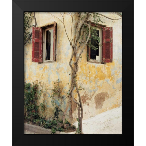 Two Windows Red Shutters Black Modern Wood Framed Art Print by Cieslikowski, Zeny