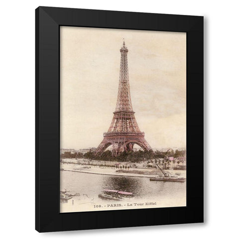 Vintage Eiffel Tower Black Modern Wood Framed Art Print by Devereux, Sophie