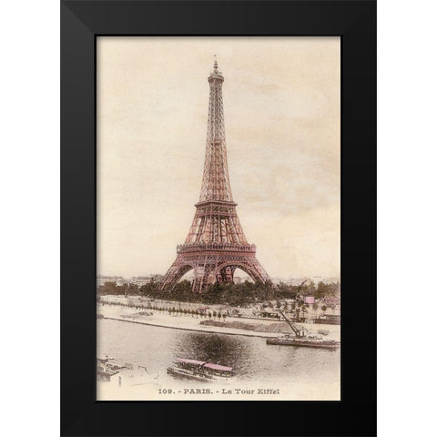 Vintage Eiffel Tower Black Modern Wood Framed Art Print by Devereux, Sophie