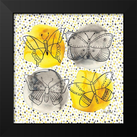 Gray and Yellow Butterflies I Black Modern Wood Framed Art Print by Frazer, Amy