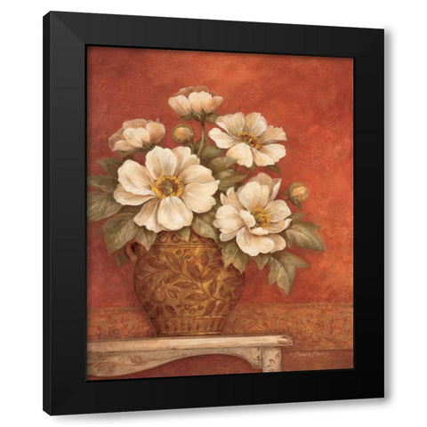 Villa Flora Peonies Black Modern Wood Framed Art Print with Double Matting by Gladding, Pamela