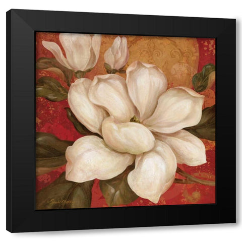 Magnolia on Red I Black Modern Wood Framed Art Print by Gladding, Pamela