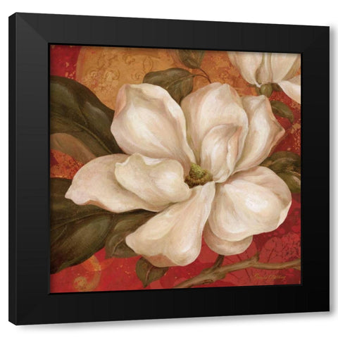 Magnolia on Red II Black Modern Wood Framed Art Print by Gladding, Pamela