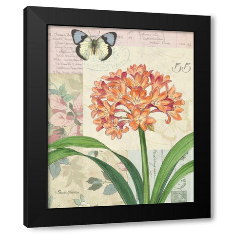 Clivia Floral Collage Black Modern Wood Framed Art Print with Double Matting by Gladding, Pamela